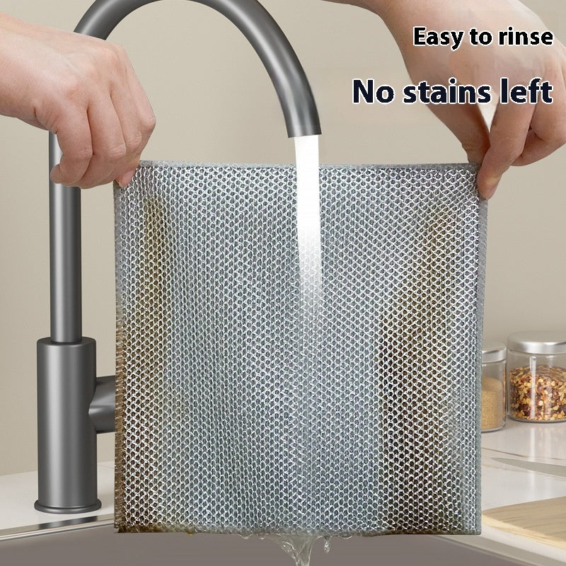 Cross-Border Double-sided Silver Silk Cloth Manufacturer Dish Towel Absorbent Dishwashing Cloth Household Cleaning Oil Removing Steel Cloth