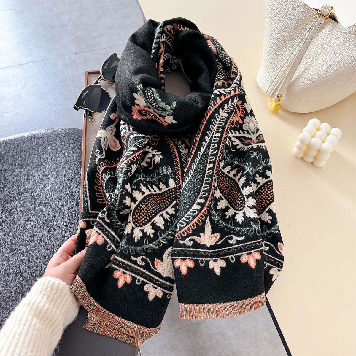 New Geometric All-match Temperament Double-sided Different Color Dual-use Scarf Baggy Coat