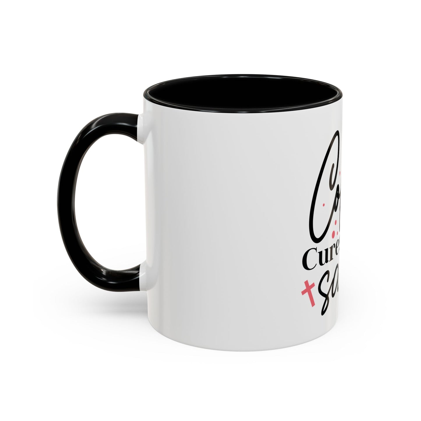 Accent Coffee Mug (11, 15oz)- Coffee Cures Jesus Saves