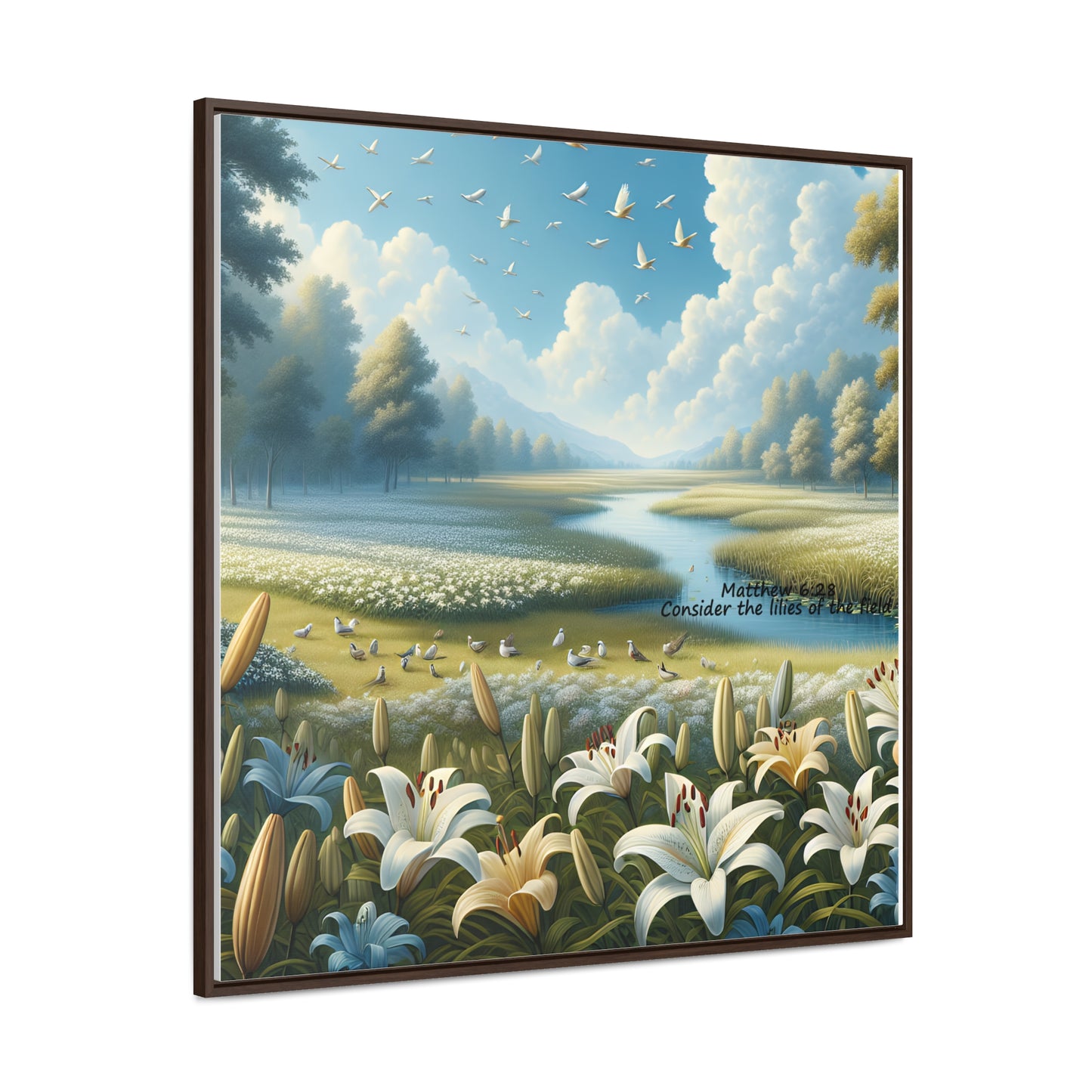 Christian Canvas Art Print, Framed Floral Decor, Nature Landscape Art, Gallery Wall Piece, Field of Lilies, Gift for Nature Lovers