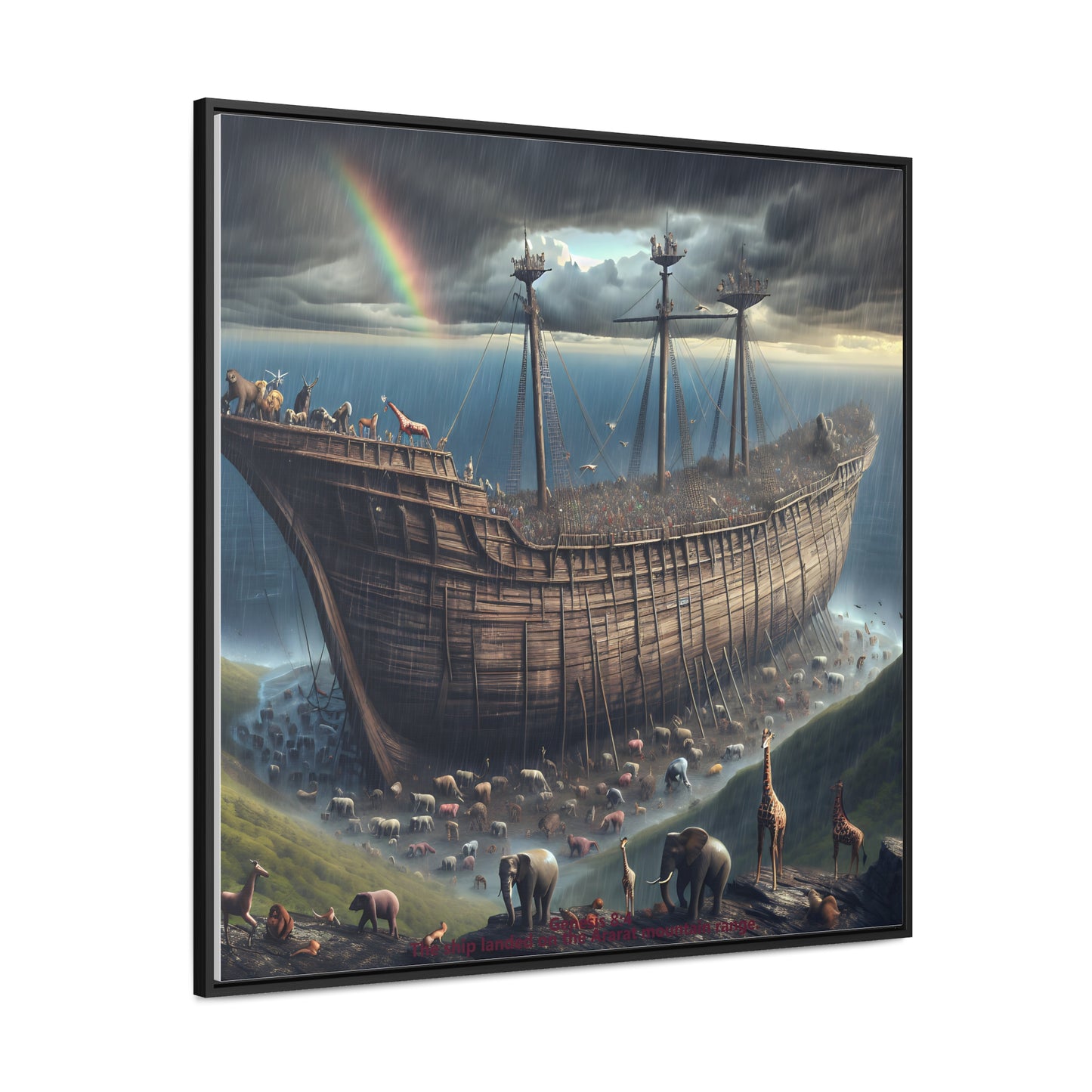 Framed Canvas Art Print - Noah's Ark Design, Home Decor, Unique Gift, Wall Art, Animal Lovers, Kids Room Decoration, Christian Art