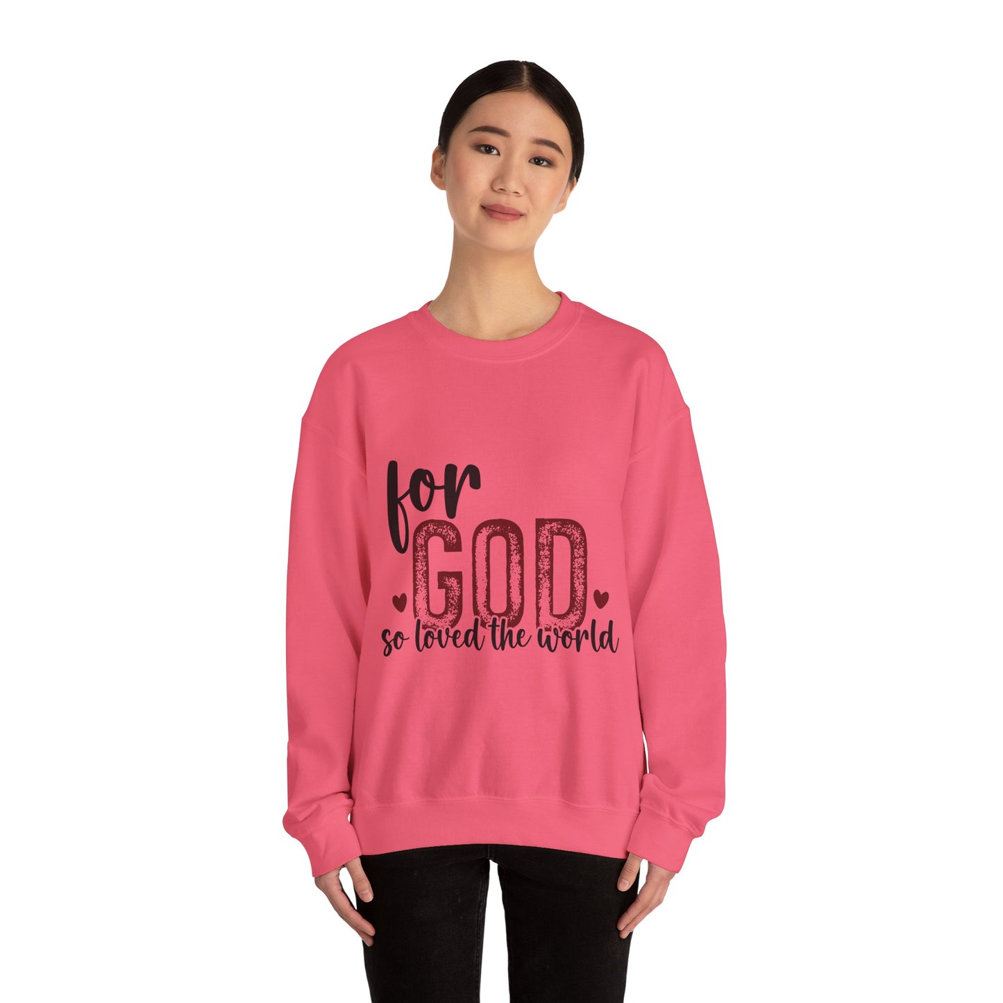 Unisex Heavy Blend Crewneck Sweatshirt with Faith Message - For God So Loved The World