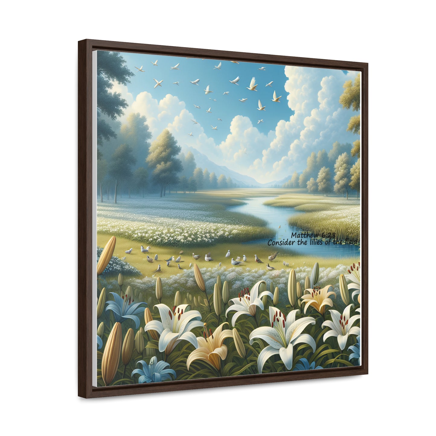 Christian Canvas Art Print, Framed Floral Decor, Nature Landscape Art, Gallery Wall Piece, Field of Lilies, Gift for Nature Lovers