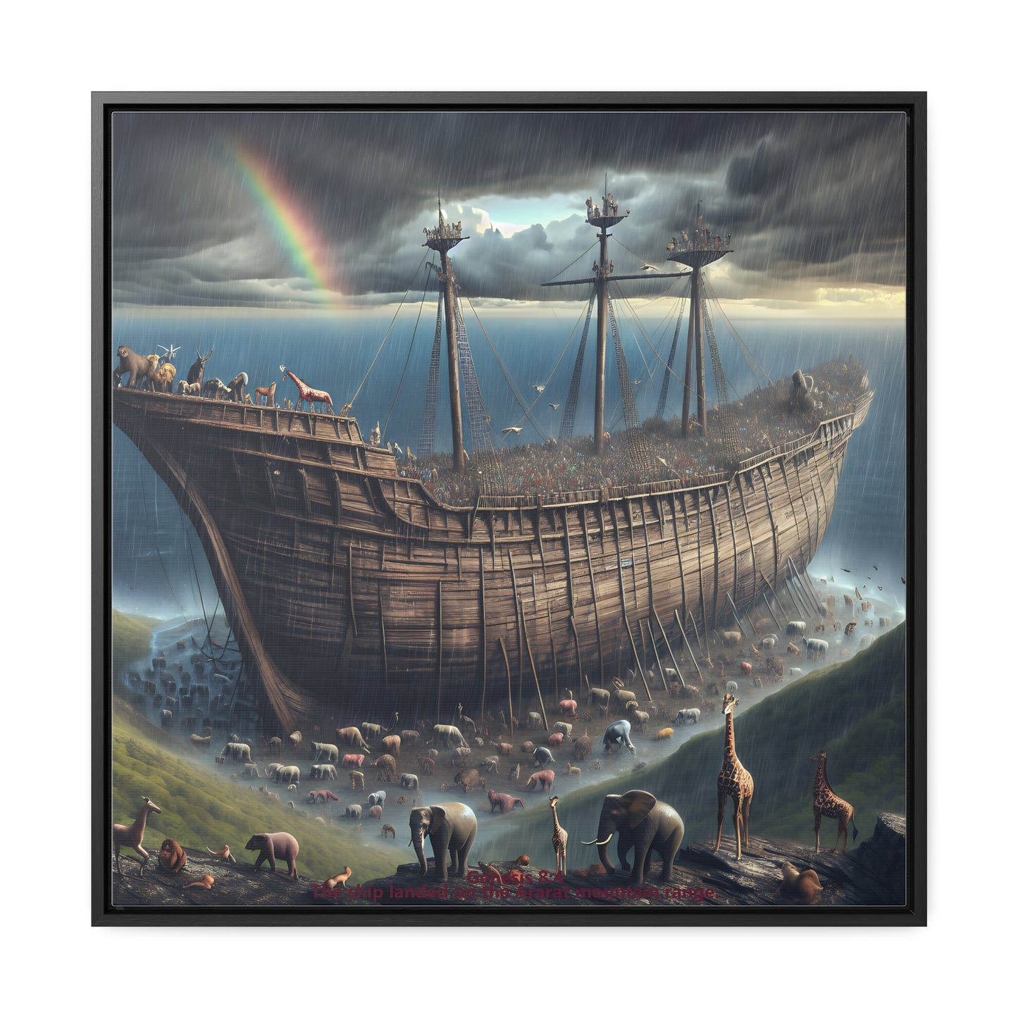 Framed Canvas Art Print - Noah's Ark Design, Home Decor, Unique Gift, Wall Art, Animal Lovers, Kids Room Decoration, Christian Art