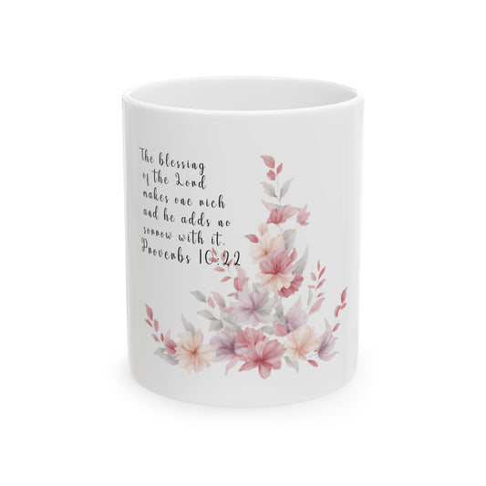 Boho wild flower Coffee Mug with Bible Verse Proverbs 10:22