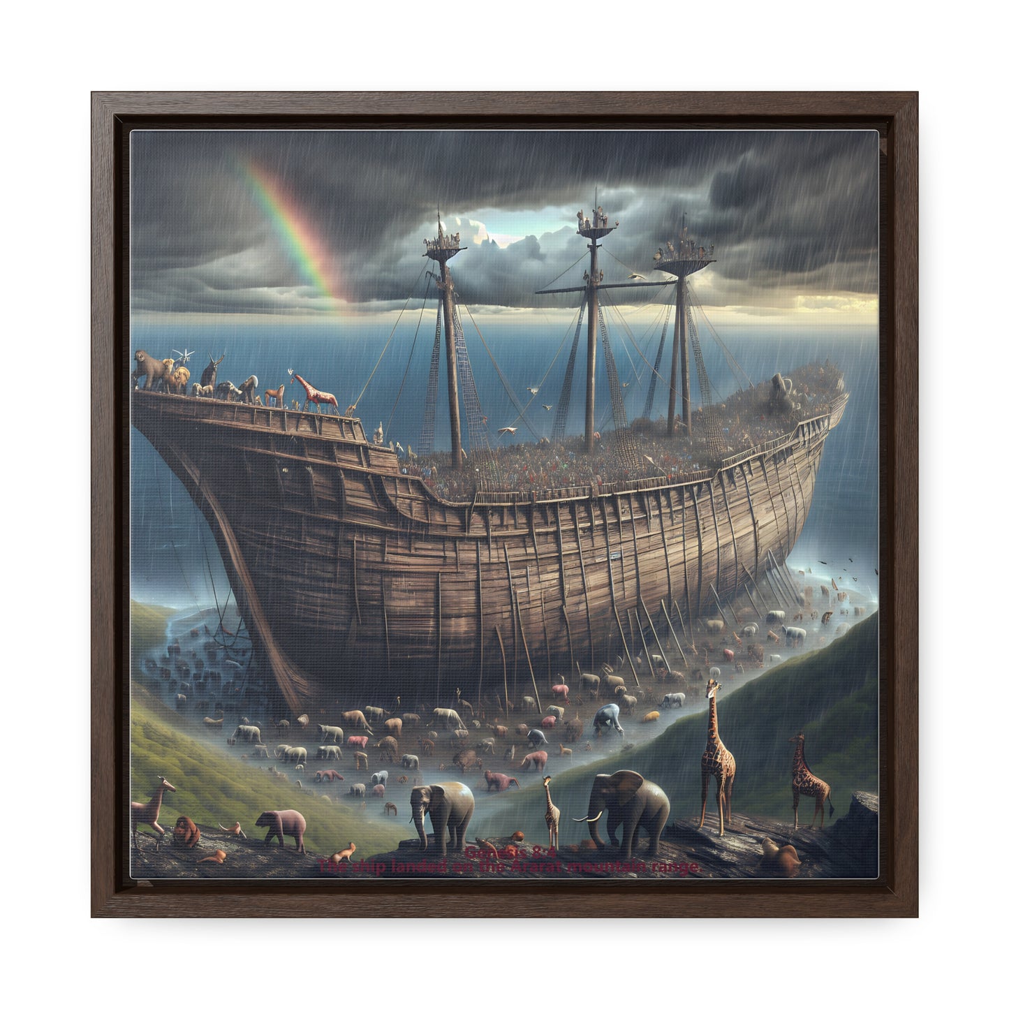 Framed Canvas Art Print - Noah's Ark Design, Home Decor, Unique Gift, Wall Art, Animal Lovers, Kids Room Decoration, Christian Art