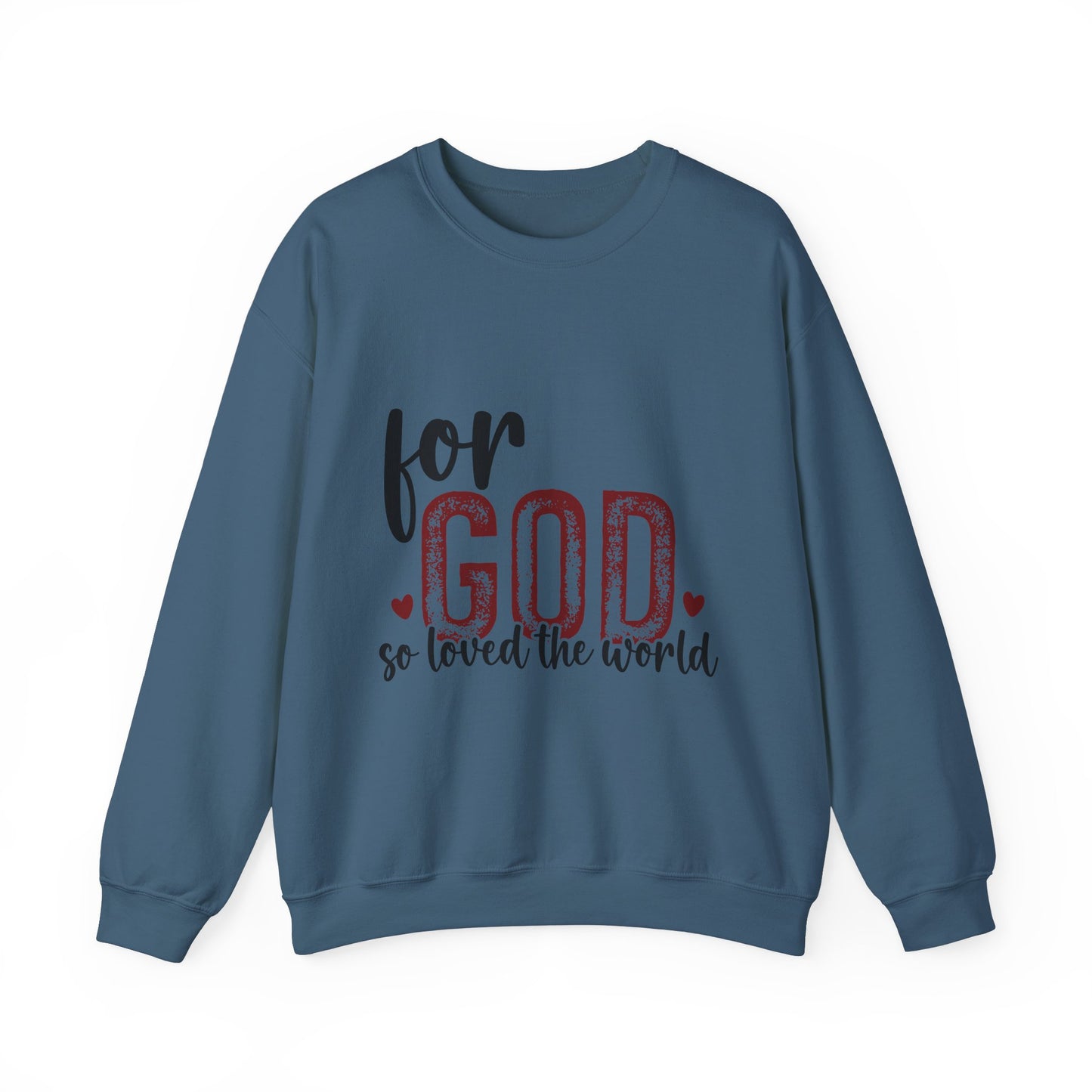 Unisex Heavy Blend Crewneck Sweatshirt with Faith Message - For God So Loved The World