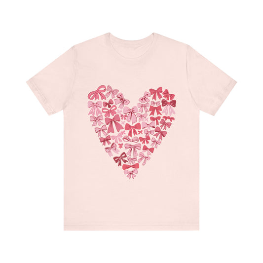 Valentine Bow Heart Coquette T-Shirt, Valentine's Day Shirt, Love Tee, Romantic Top, Heart Print Apparel