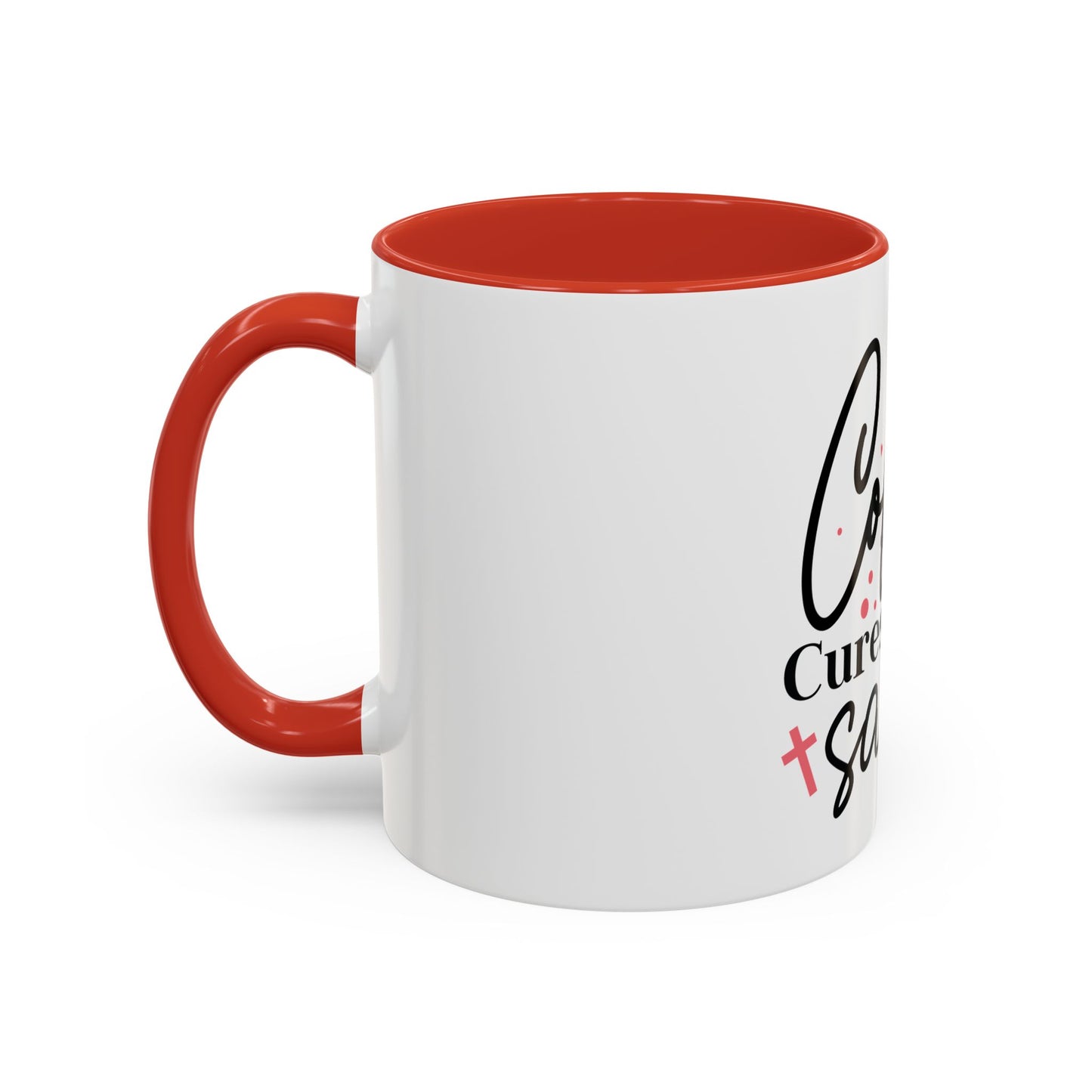 Accent Coffee Mug (11, 15oz)- Coffee Cures Jesus Saves