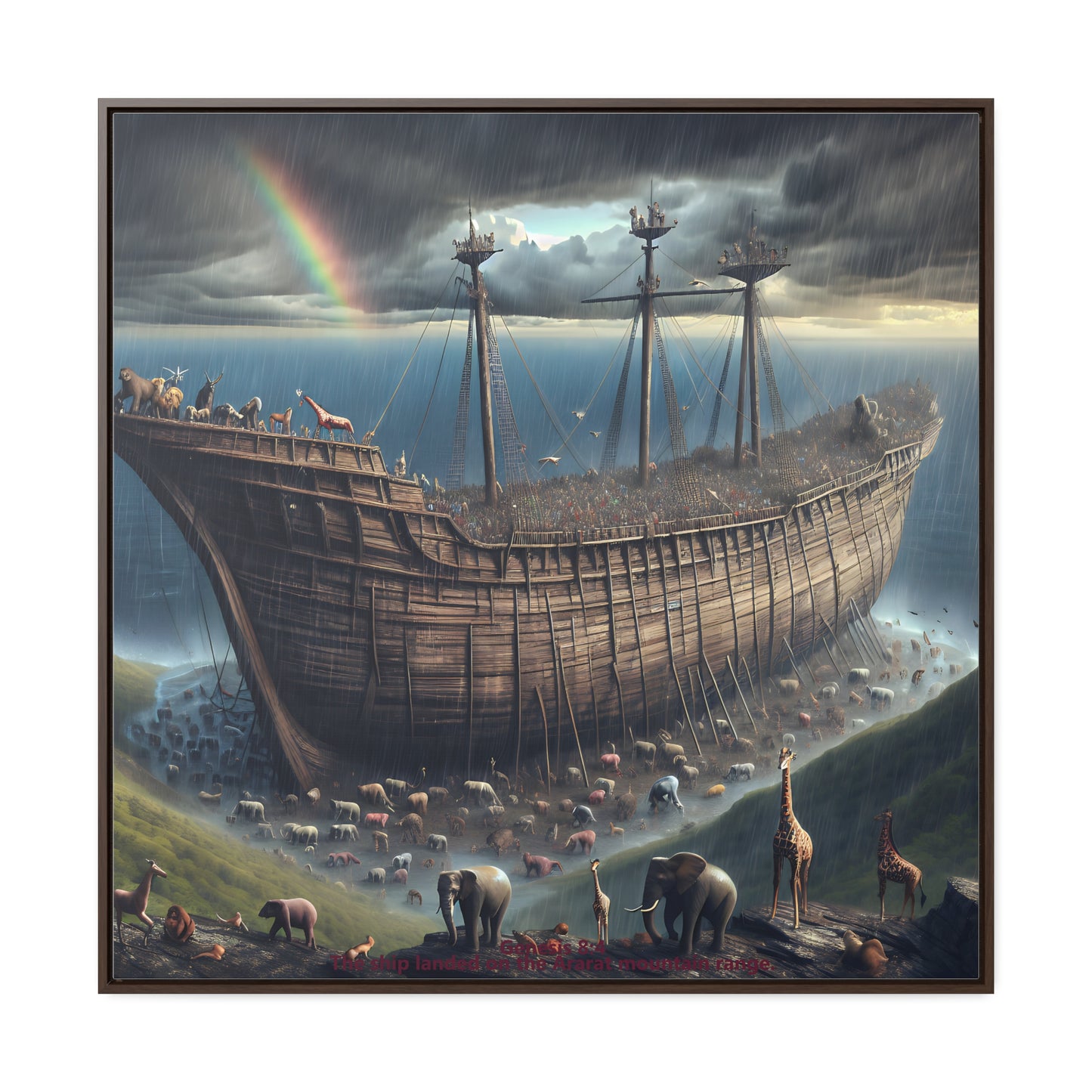 Framed Canvas Art Print - Noah's Ark Design, Home Decor, Unique Gift, Wall Art, Animal Lovers, Kids Room Decoration, Christian Art