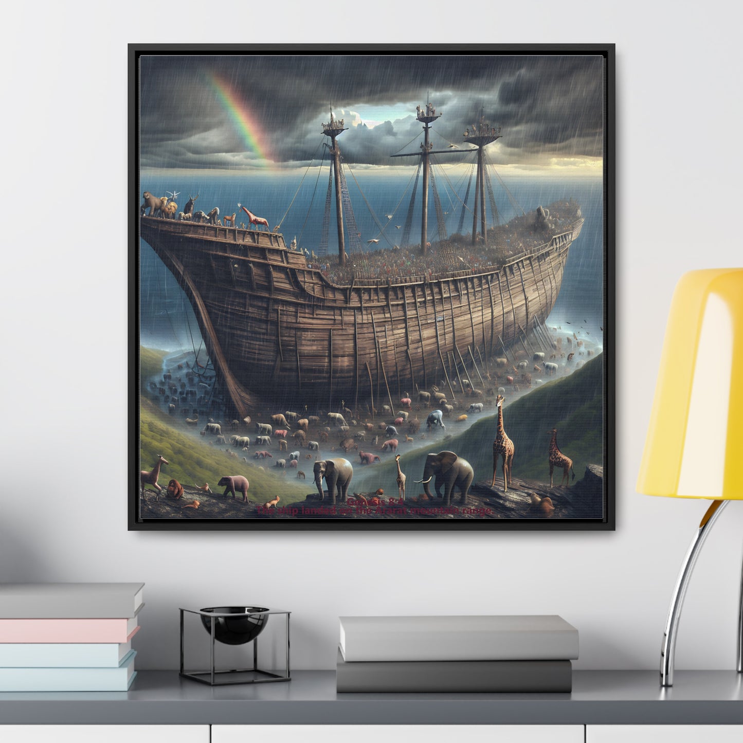 Framed Canvas Art Print - Noah's Ark Design, Home Decor, Unique Gift, Wall Art, Animal Lovers, Kids Room Decoration, Christian Art