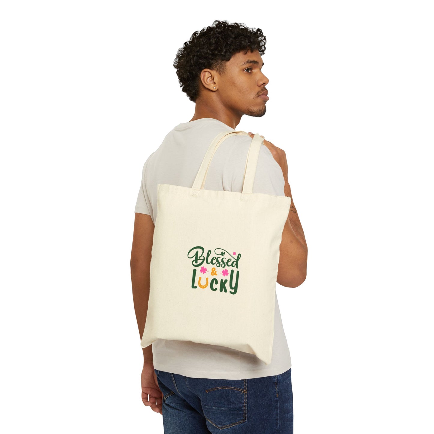 Faith-based Canvas Tote Bag - Blessed and Lucky