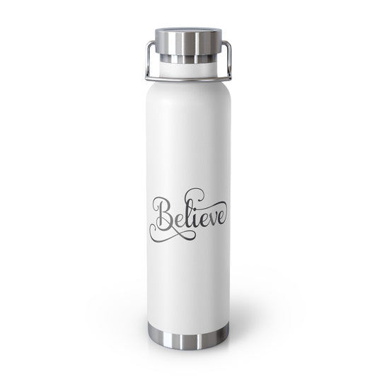 Copper Vacuum Insulated Bottle, 22oz with faith-based theme - Believe