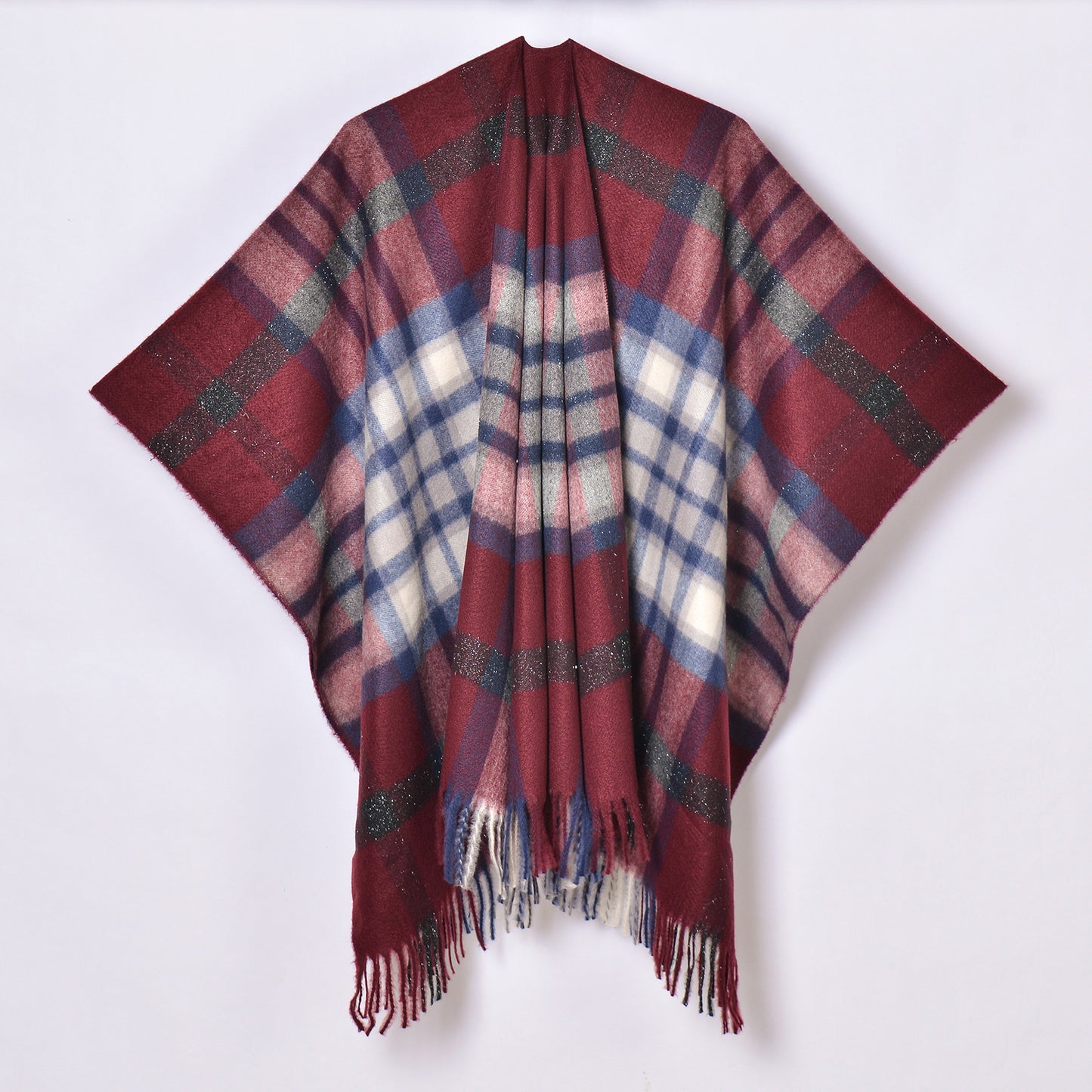 Tassel Split Shawl Simple Plaid Jacquard Scarf