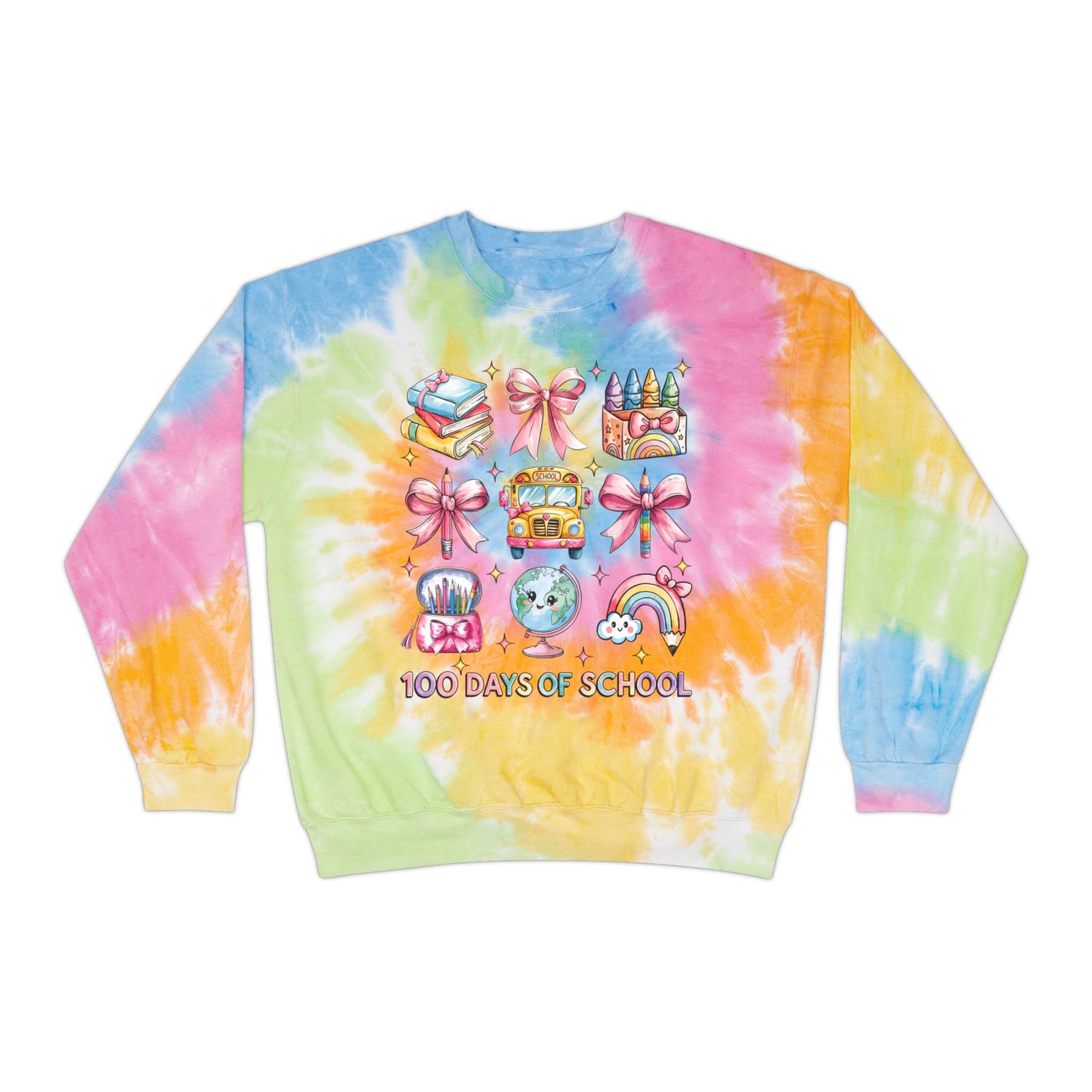 100 Days of School Unisex Tie-Dye Sweatshirt, Celebrate with Colorful School Spirit, Teacher Gift, Student Apparel, Rainbow Sweater, Back to