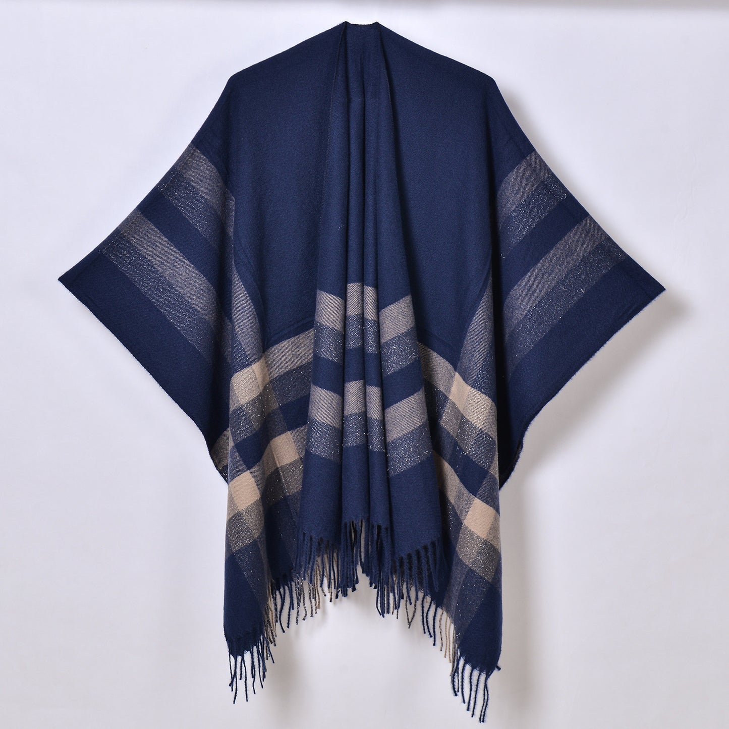 Tassel Split Shawl Simple Plaid Jacquard Scarf