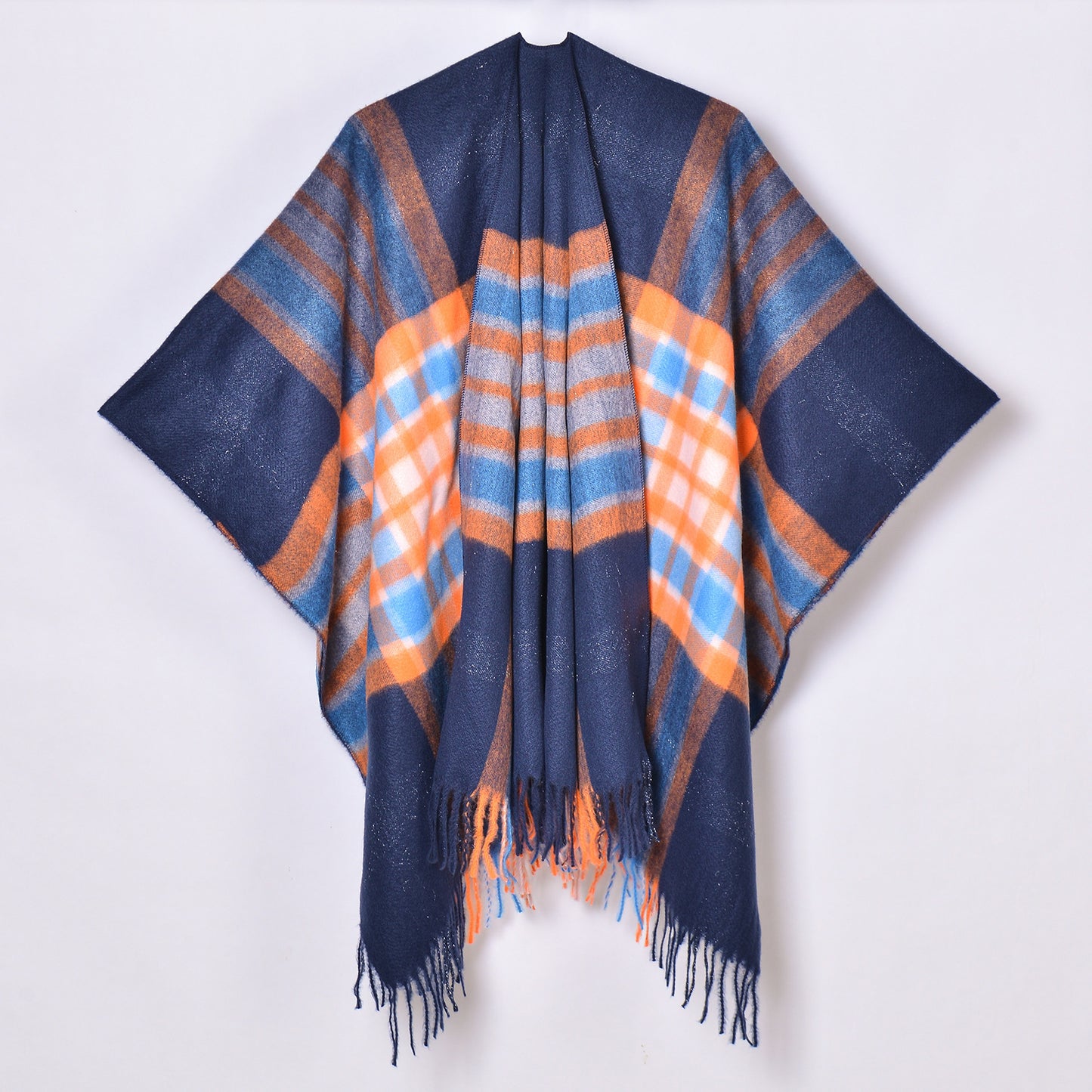 Tassel Split Shawl Simple Plaid Jacquard Scarf