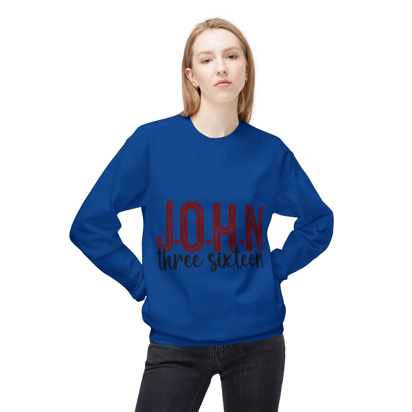 Unisex Midweight Softstyle Fleece Crewneck Sweatshirt with John 3:16 Bible Verse Theme