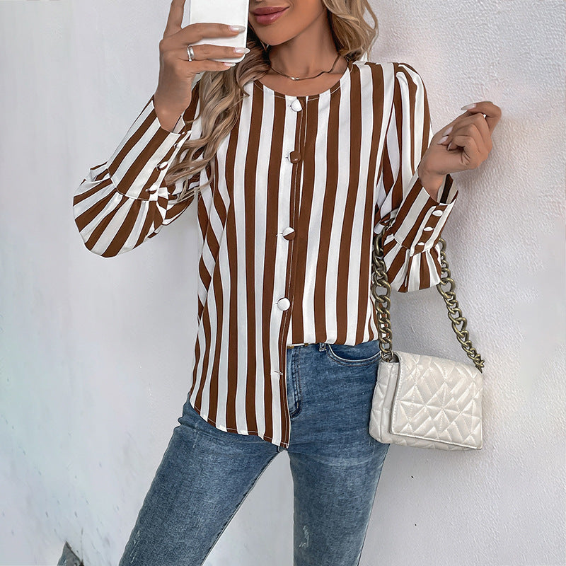 Women's V-neck Single Breasted Cardigan Stripes