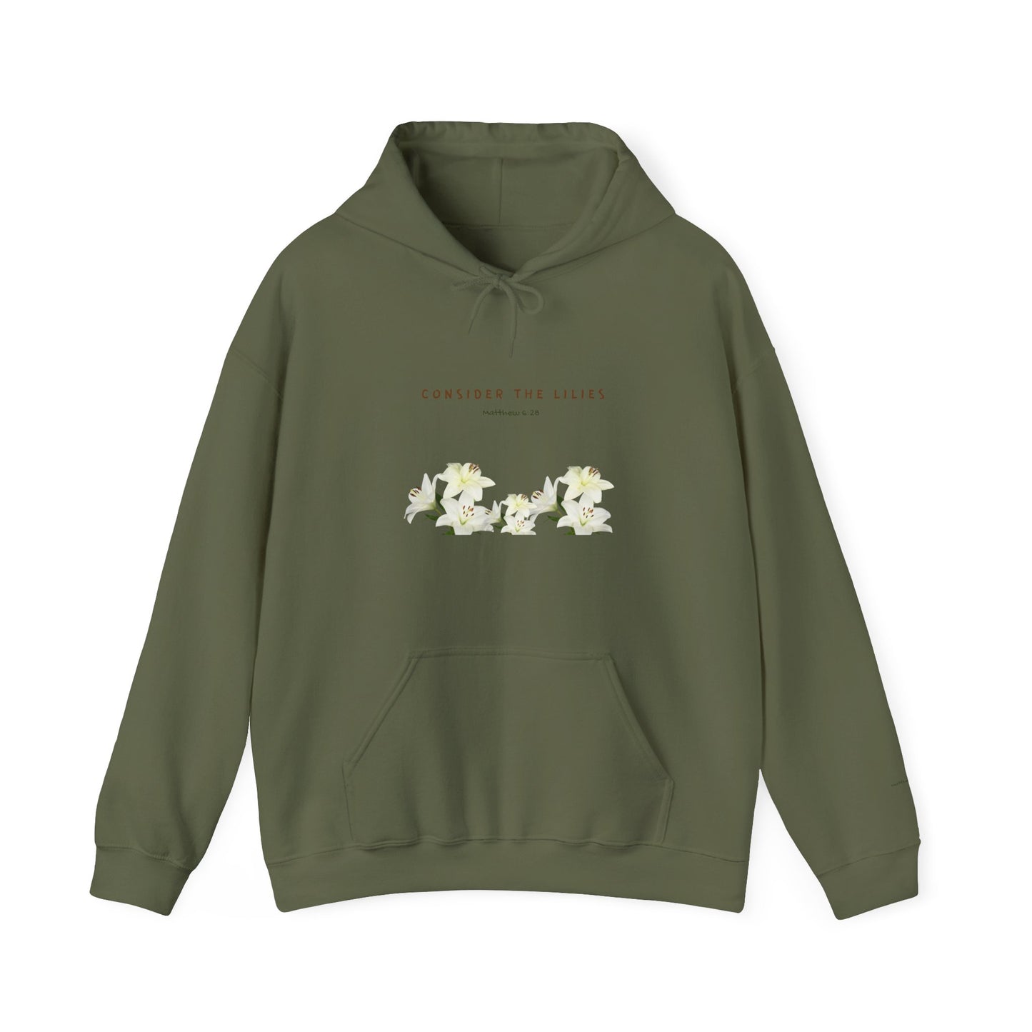 Christian Hooded Sweatshirt - Consider the Lilies - Matthew 6:28