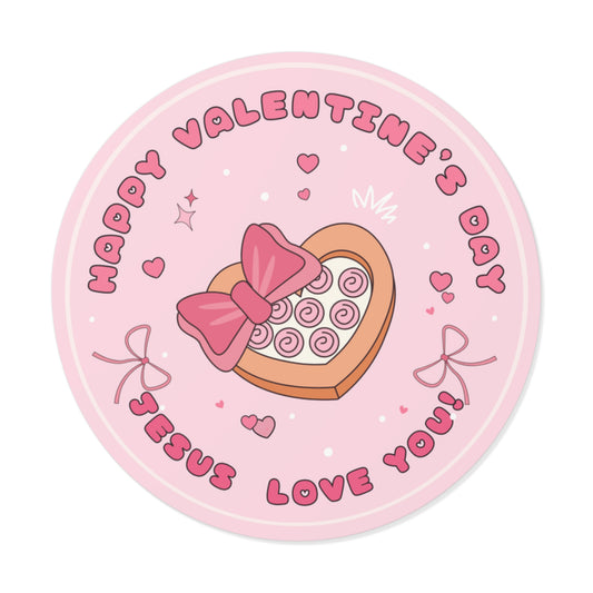 Round Vinyl Stickers - Happy Valentine's Day Jesus Loves You