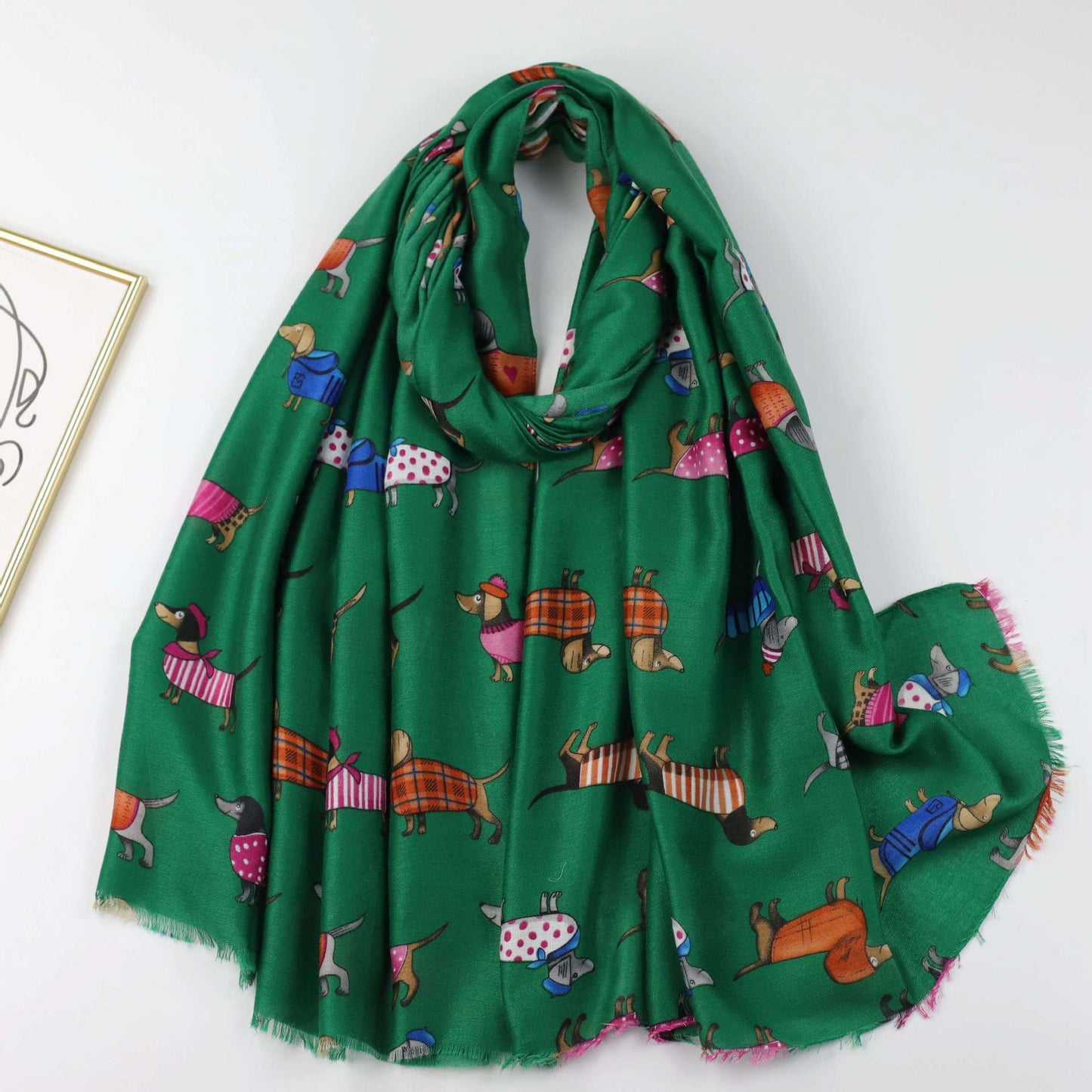 Fashionable Sausage Dog Satin Printed Scarf Shawl