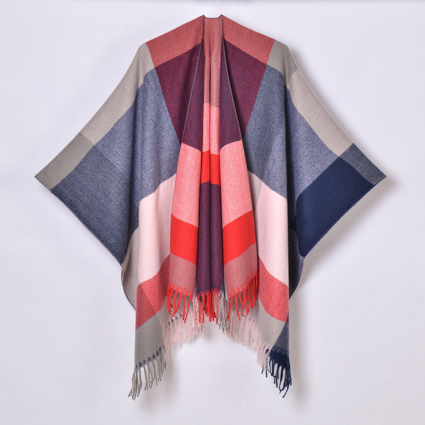 Tassel Split Shawl Simple Plaid Jacquard Scarf