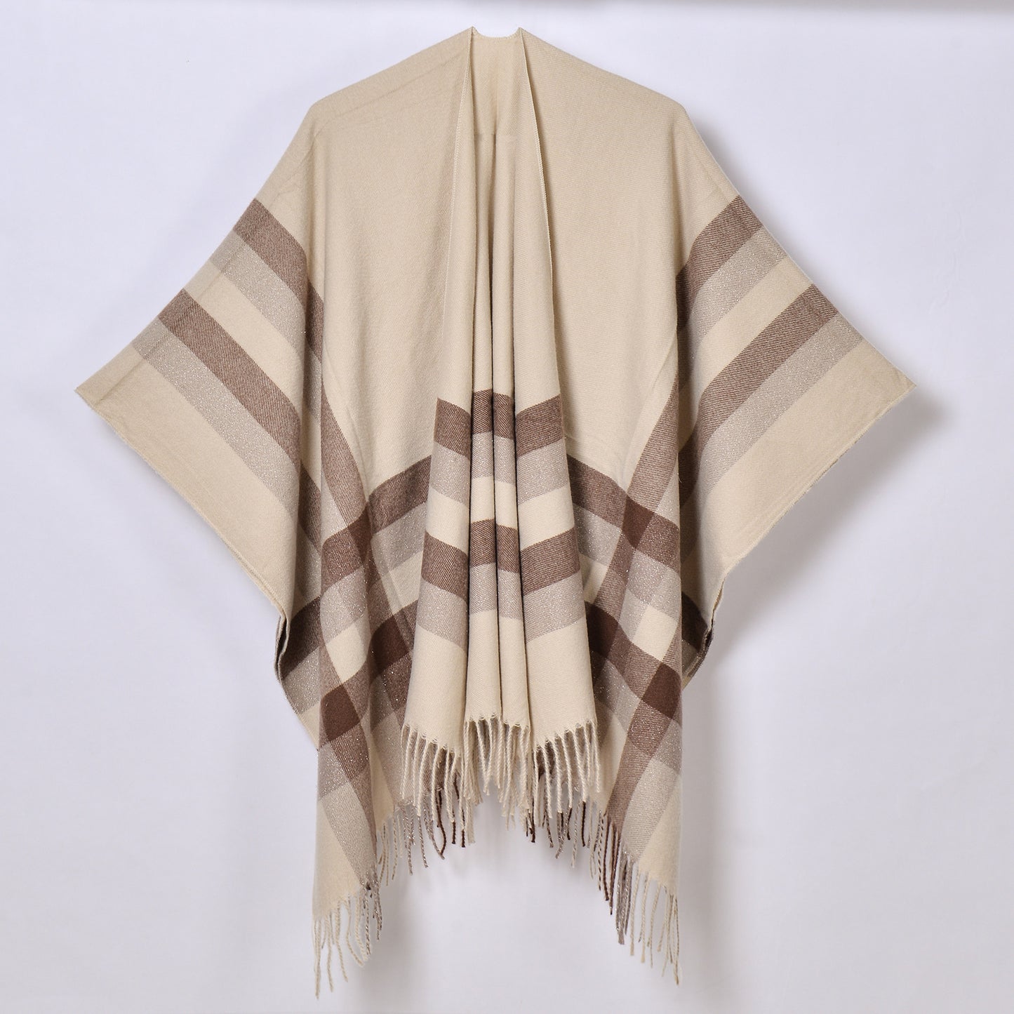 Tassel Split Shawl Simple Plaid Jacquard Scarf