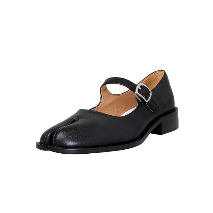 Split Toe Tabi Shoes Female Solid Color Cowhide