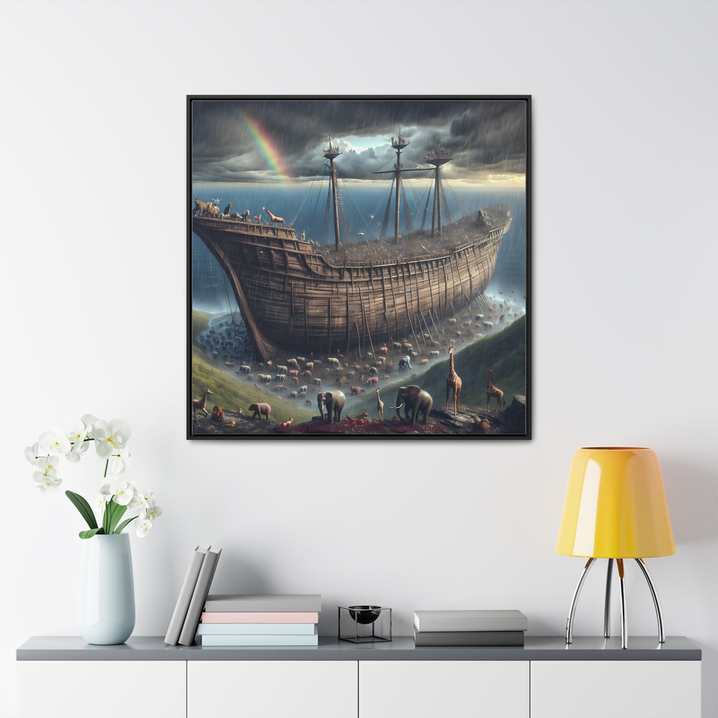 Framed Canvas Art Print - Noah's Ark Design, Home Decor, Unique Gift, Wall Art, Animal Lovers, Kids Room Decoration, Christian Art