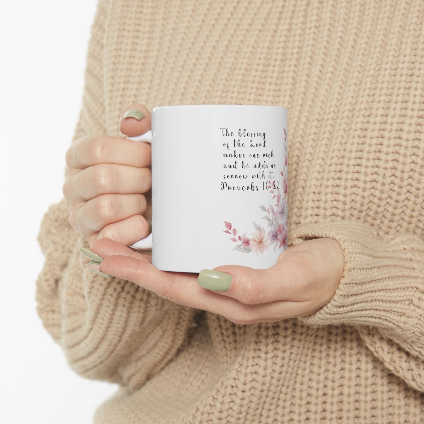 Boho wild flower Coffee Mug with Bible Verse Proverbs 10:22