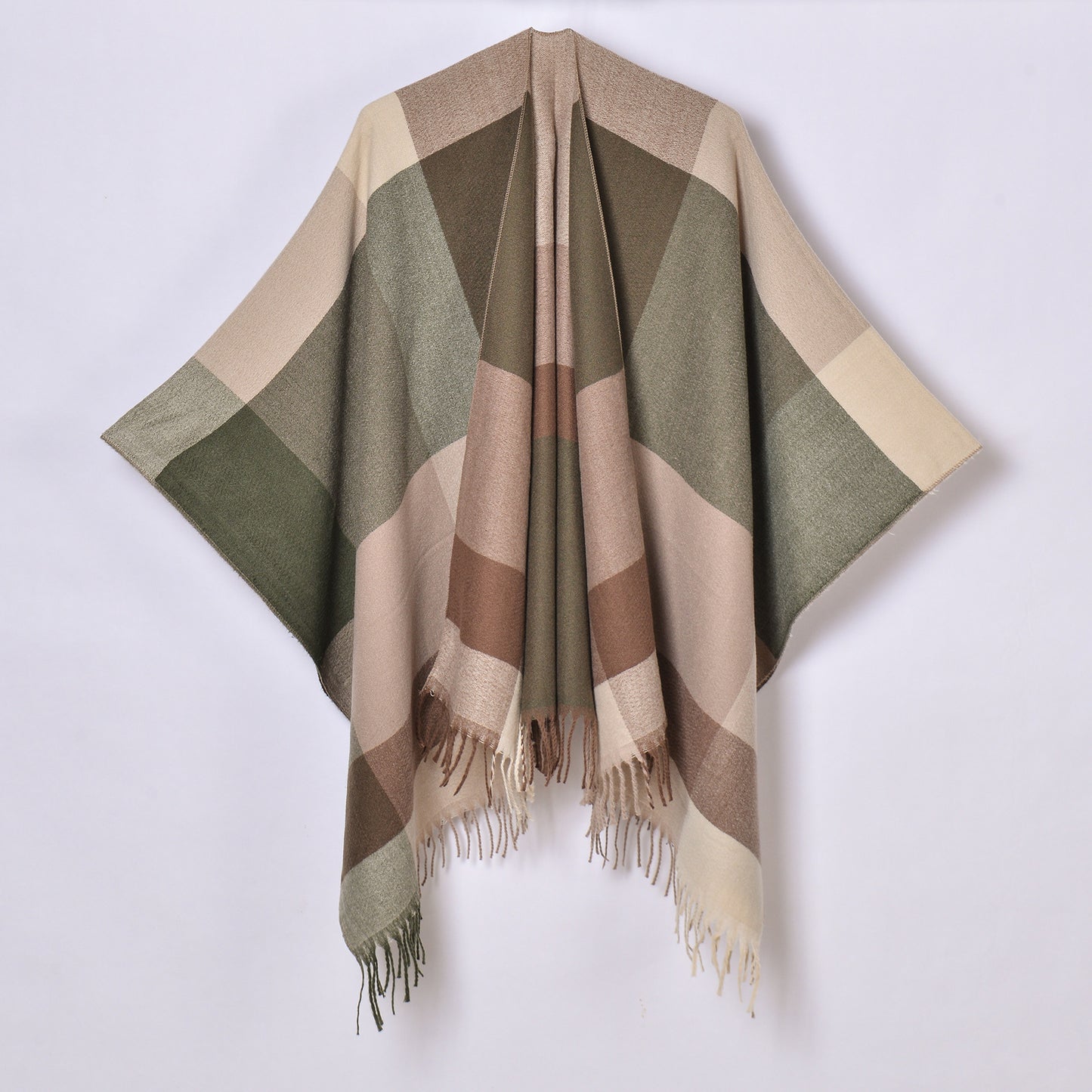 Tassel Split Shawl Simple Plaid Jacquard Scarf