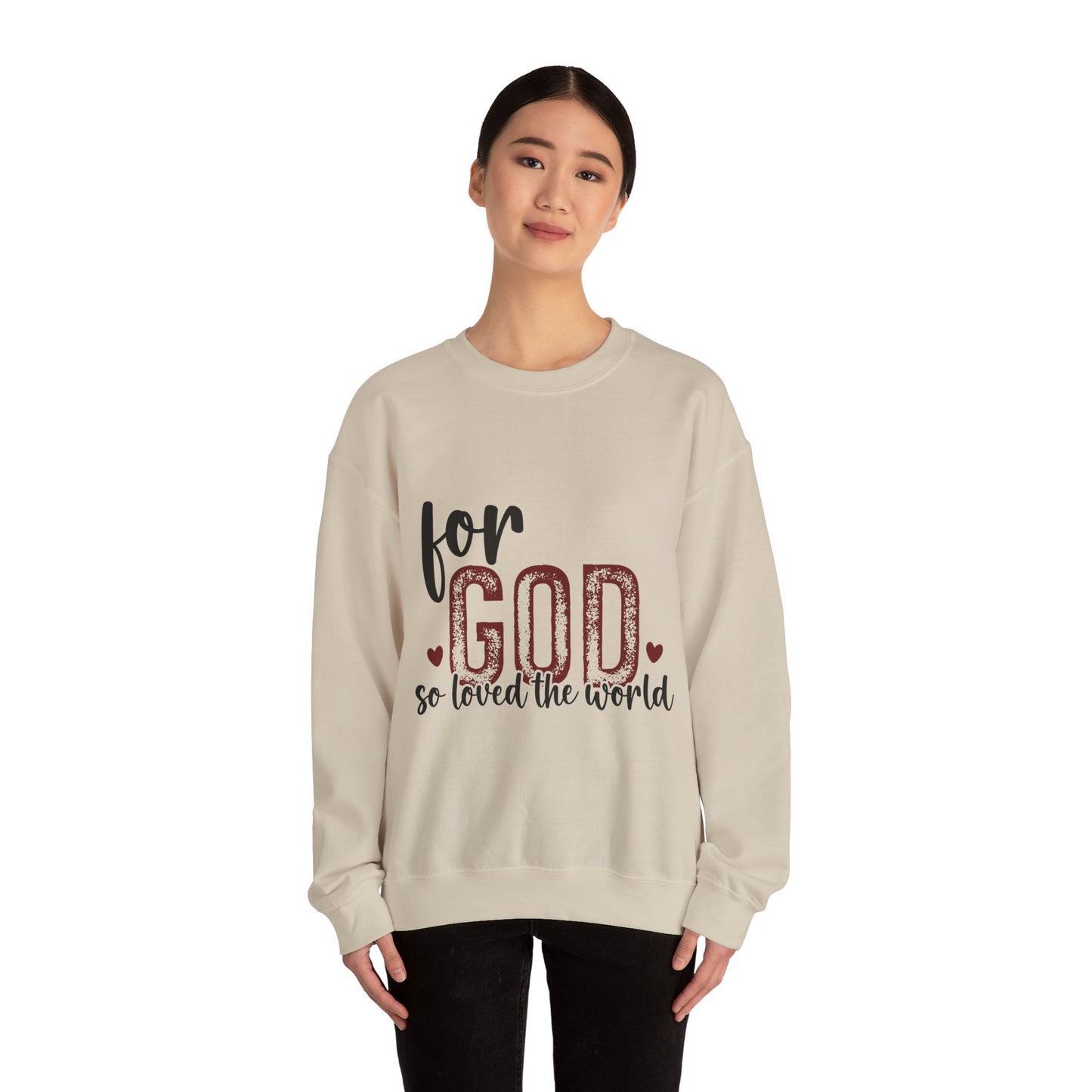 Unisex Heavy Blend Crewneck Sweatshirt with Faith Message - For God So Loved The World