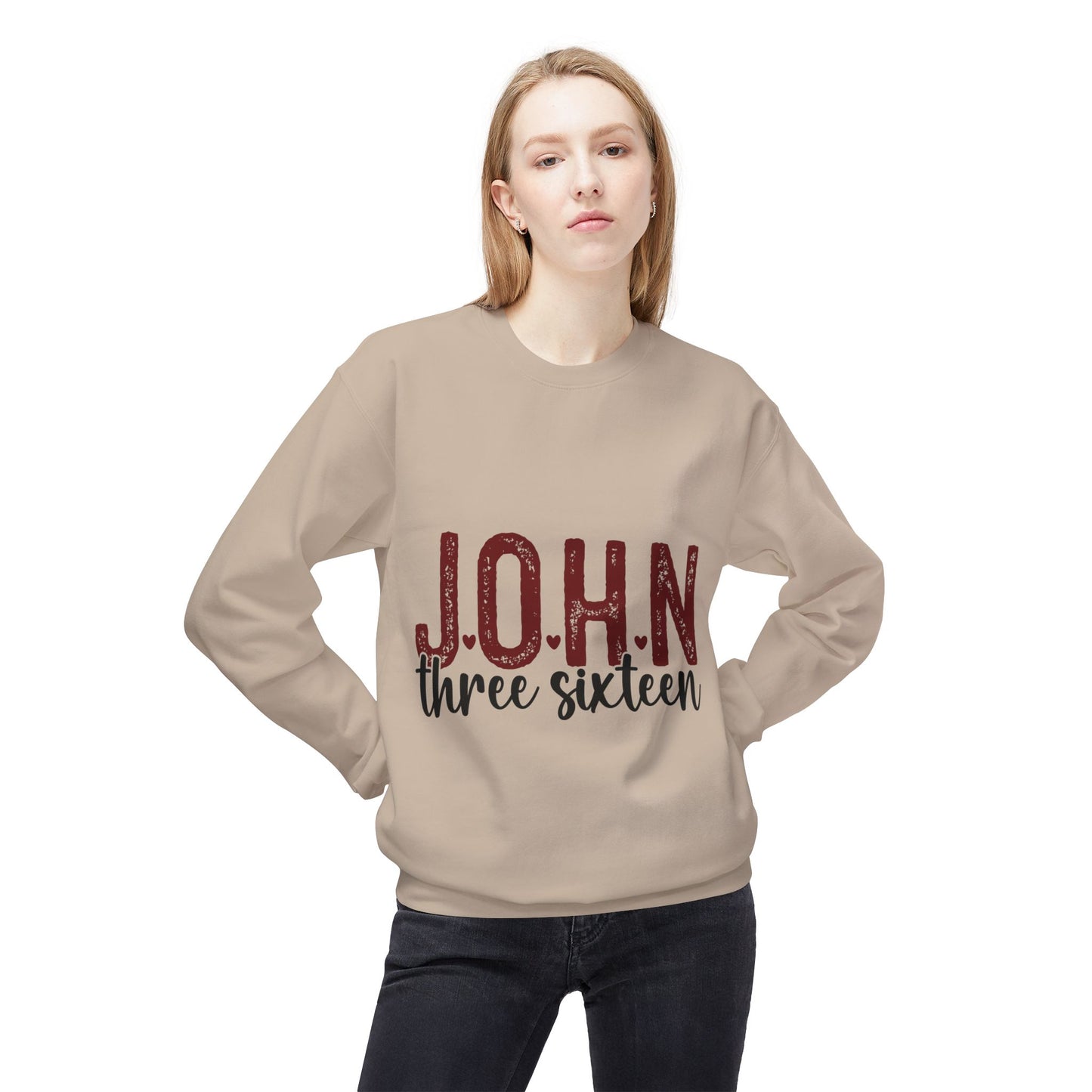 Unisex Midweight Softstyle Fleece Crewneck Sweatshirt with John 3:16 Bible Verse Theme