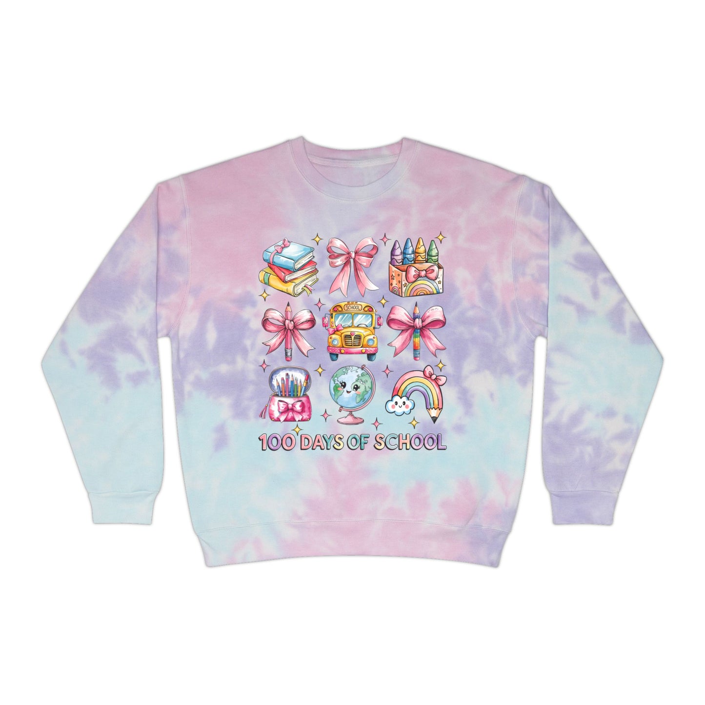 100 Days of School Unisex Tie-Dye Sweatshirt, Celebrate with Colorful School Spirit, Teacher Gift, Student Apparel, Rainbow Sweater, Back to