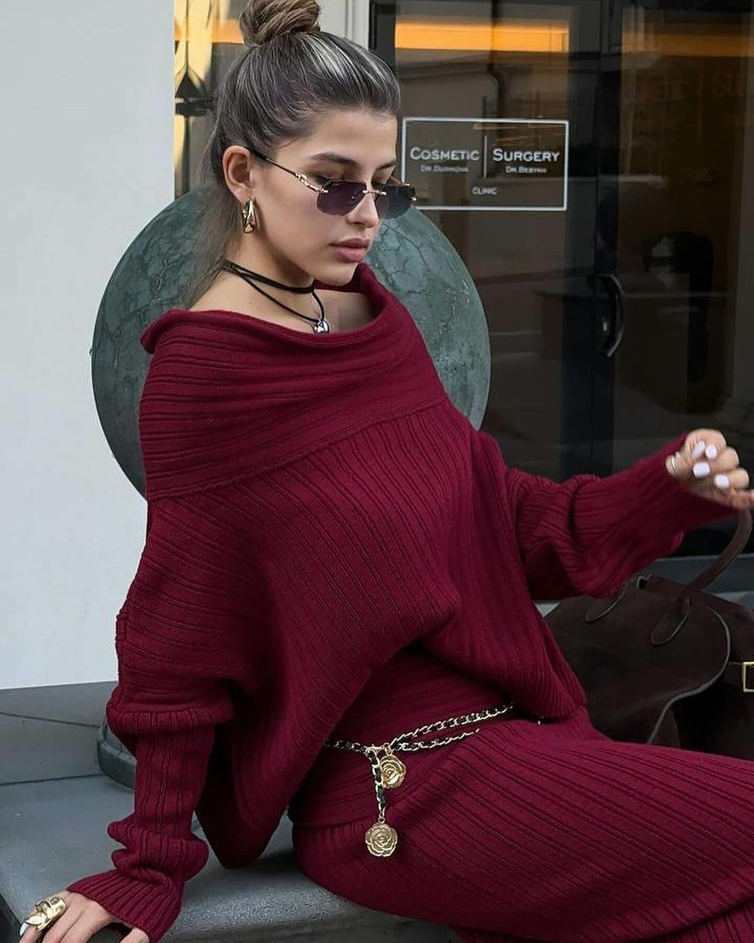 Women's Fashion Solid Color Knitted Sweater Suit