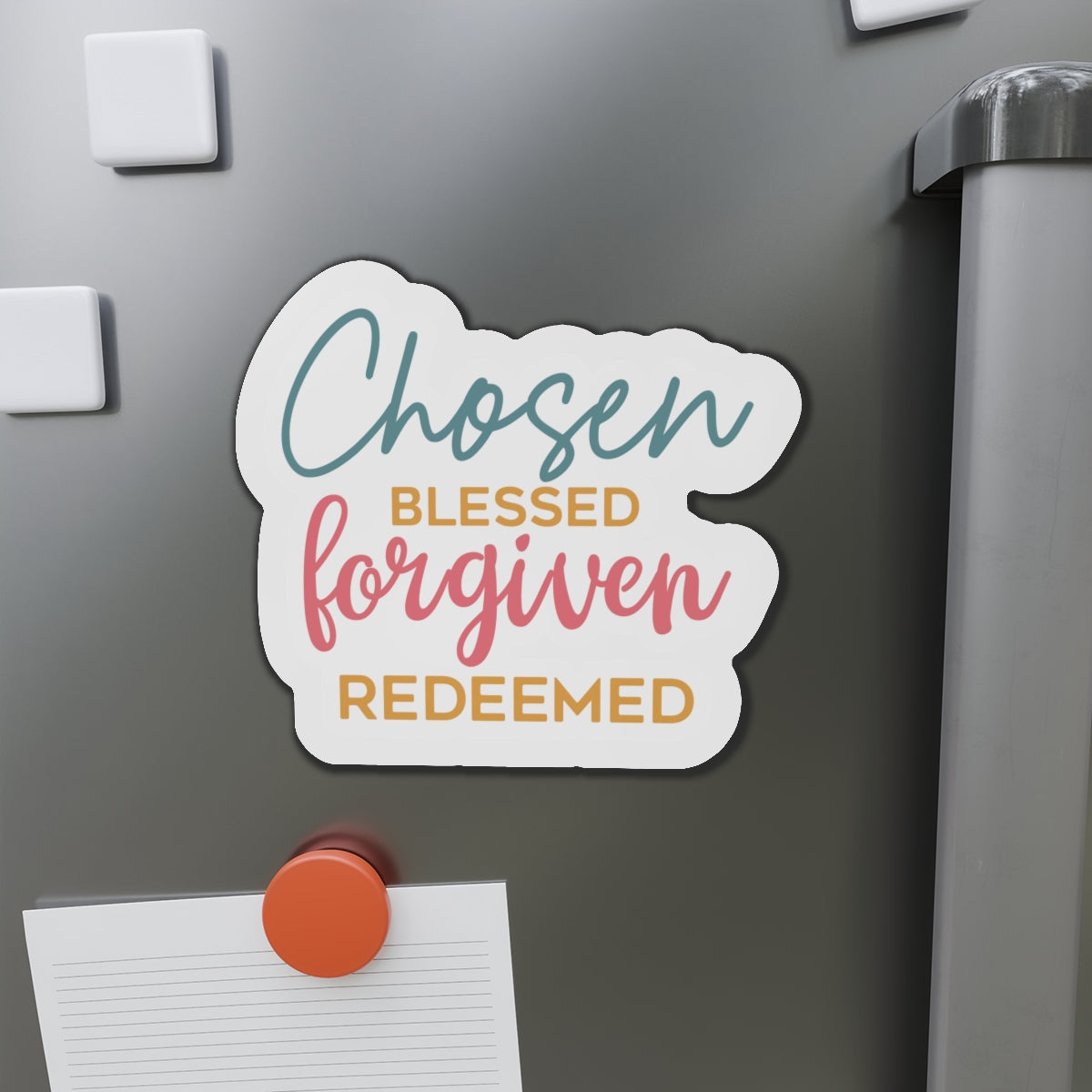 Die-Cut Magnets - Chosen, Blessed, Forgiven, Redeemed, Inspirational Fridge Magnets, Christian Home Decor, Faith Gift