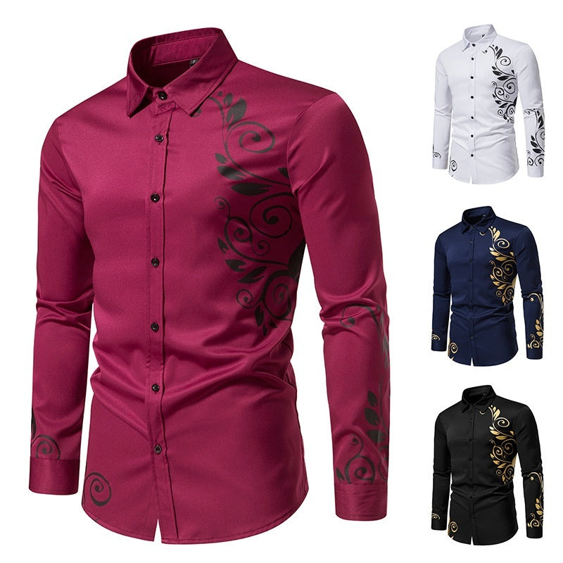 Men's Autumn New Digital Printed Long-sleeved Shirt