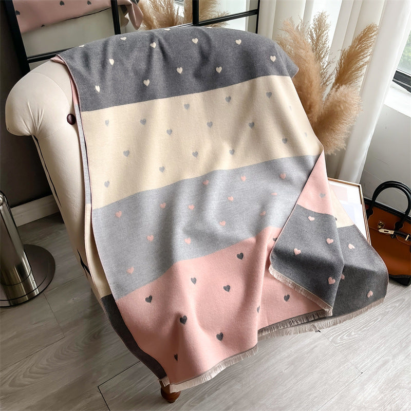 Women's Double-sided Small Love Color Matching Printed Artificial Cashmere Scarf All-matching Warm Bib Shawl