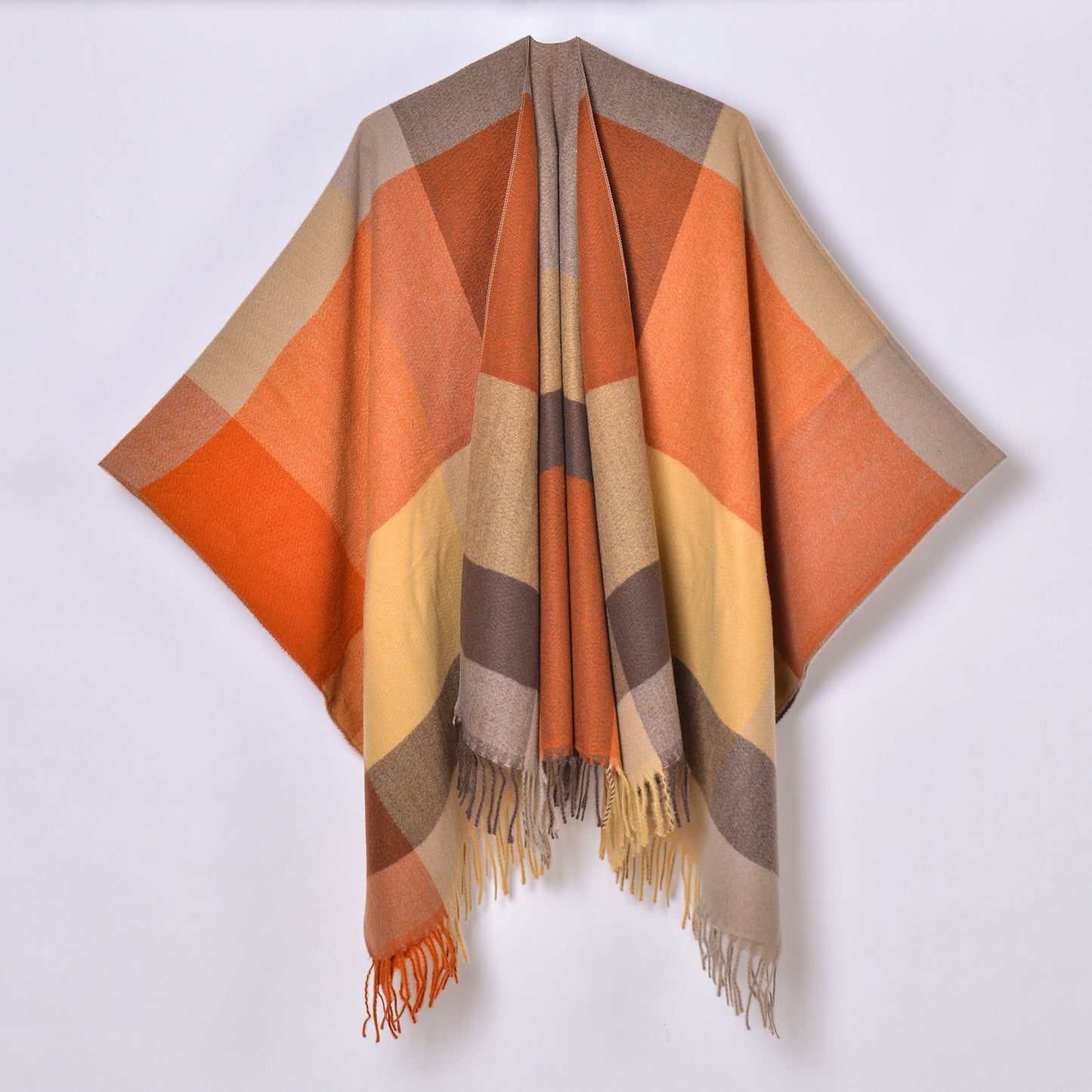 Tassel Split Shawl Simple Plaid Jacquard Scarf