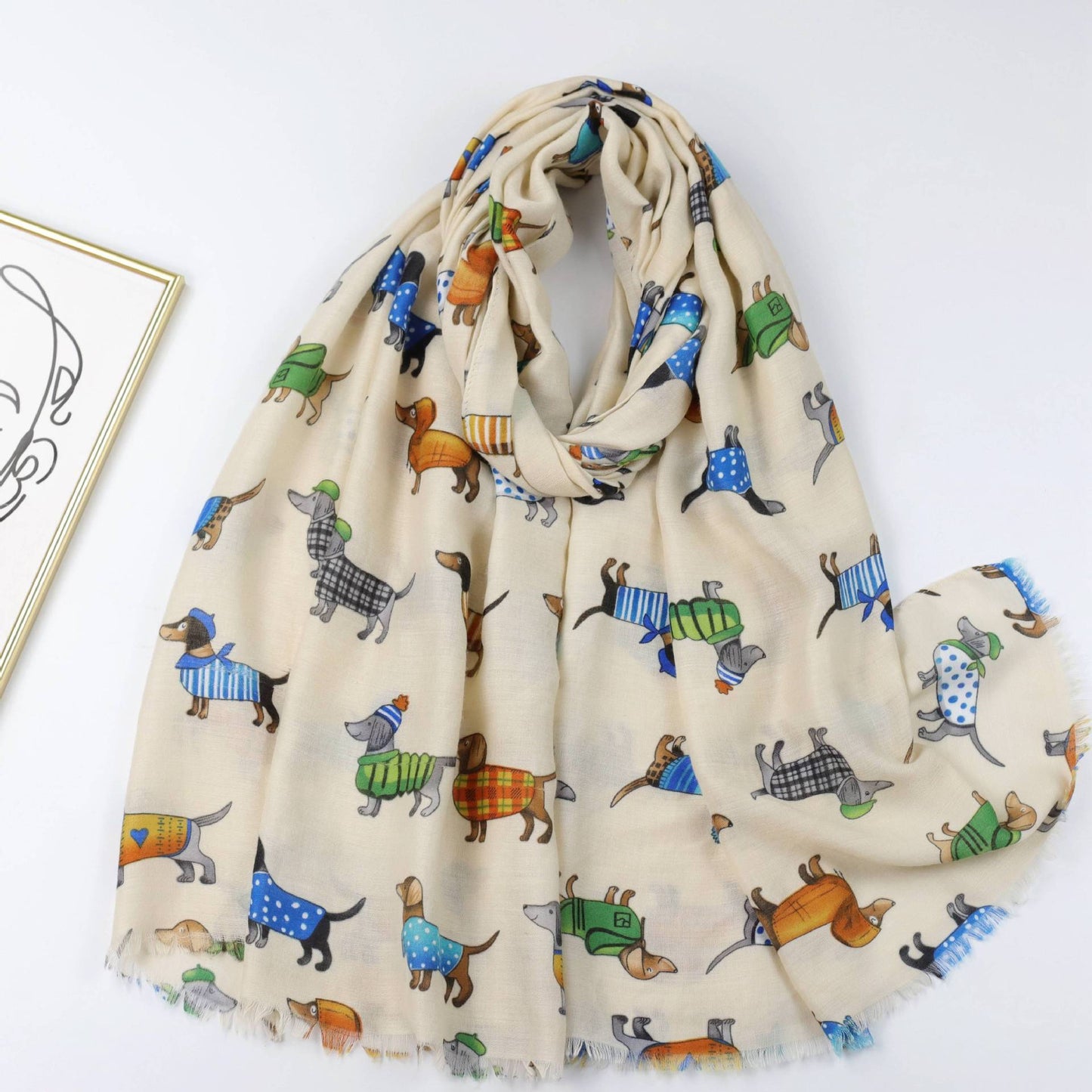 Fashionable Sausage Dog Satin Printed Scarf Shawl