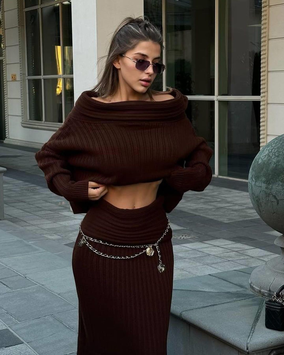 Women's Fashion Solid Color Knitted Sweater Suit