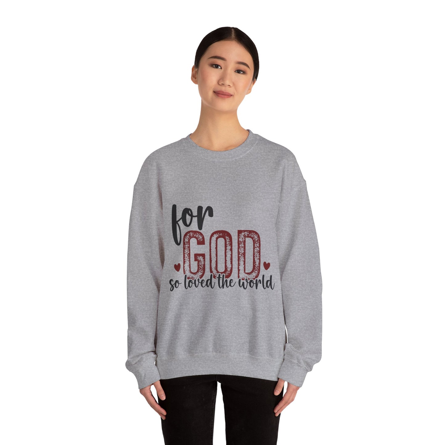 Unisex Heavy Blend Crewneck Sweatshirt with Faith Message - For God So Loved The World