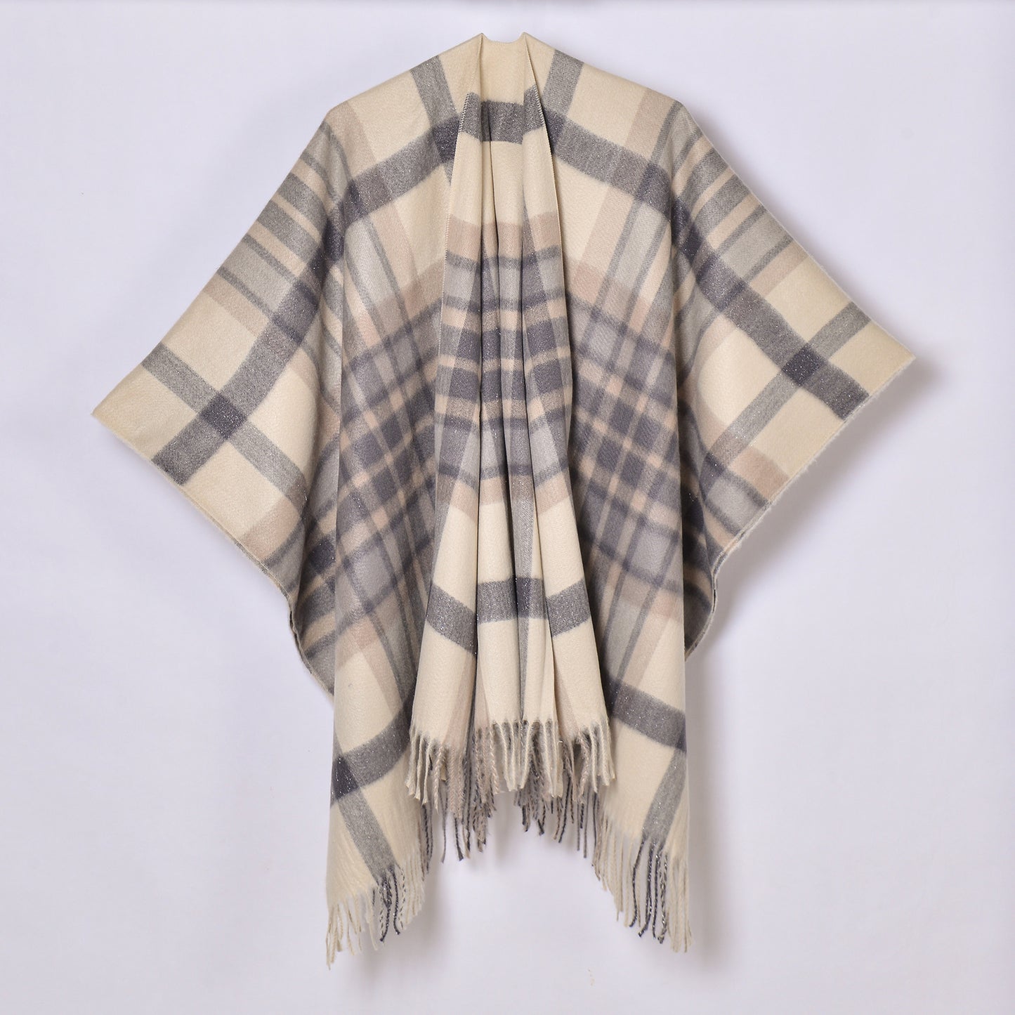 Tassel Split Shawl Simple Plaid Jacquard Scarf