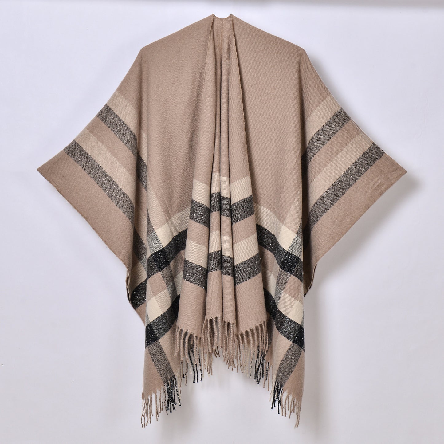 Tassel Split Shawl Simple Plaid Jacquard Scarf