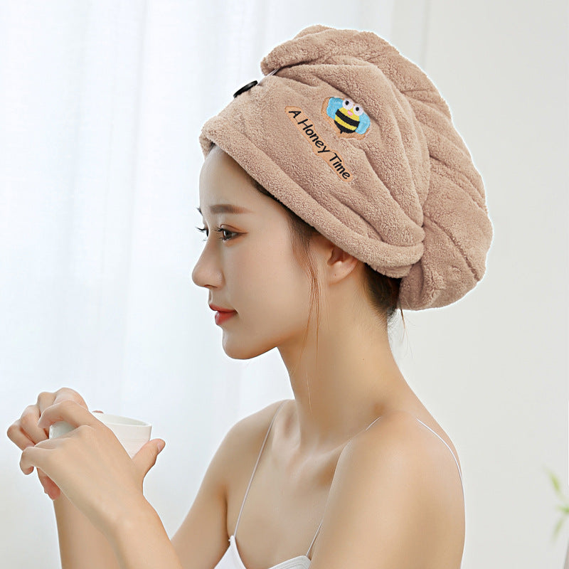 Cute Cartoon Coral Velvet Super Absorbent Dry Hair Hat