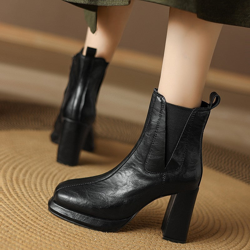 Square Toe Short Tube Waterproof Platform Thick Heel High Heel Boots