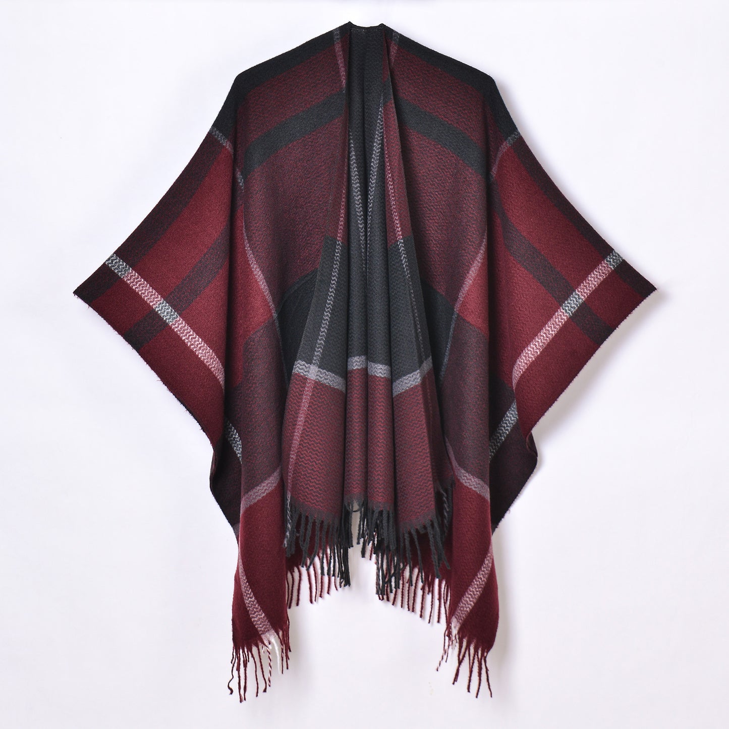 Tassel Split Shawl Simple Plaid Jacquard Scarf