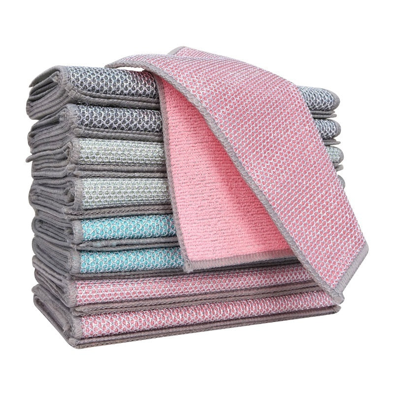 Cross-Border Double-sided Silver Silk Cloth Manufacturer Dish Towel Absorbent Dishwashing Cloth Household Cleaning Oil Removing Steel Cloth