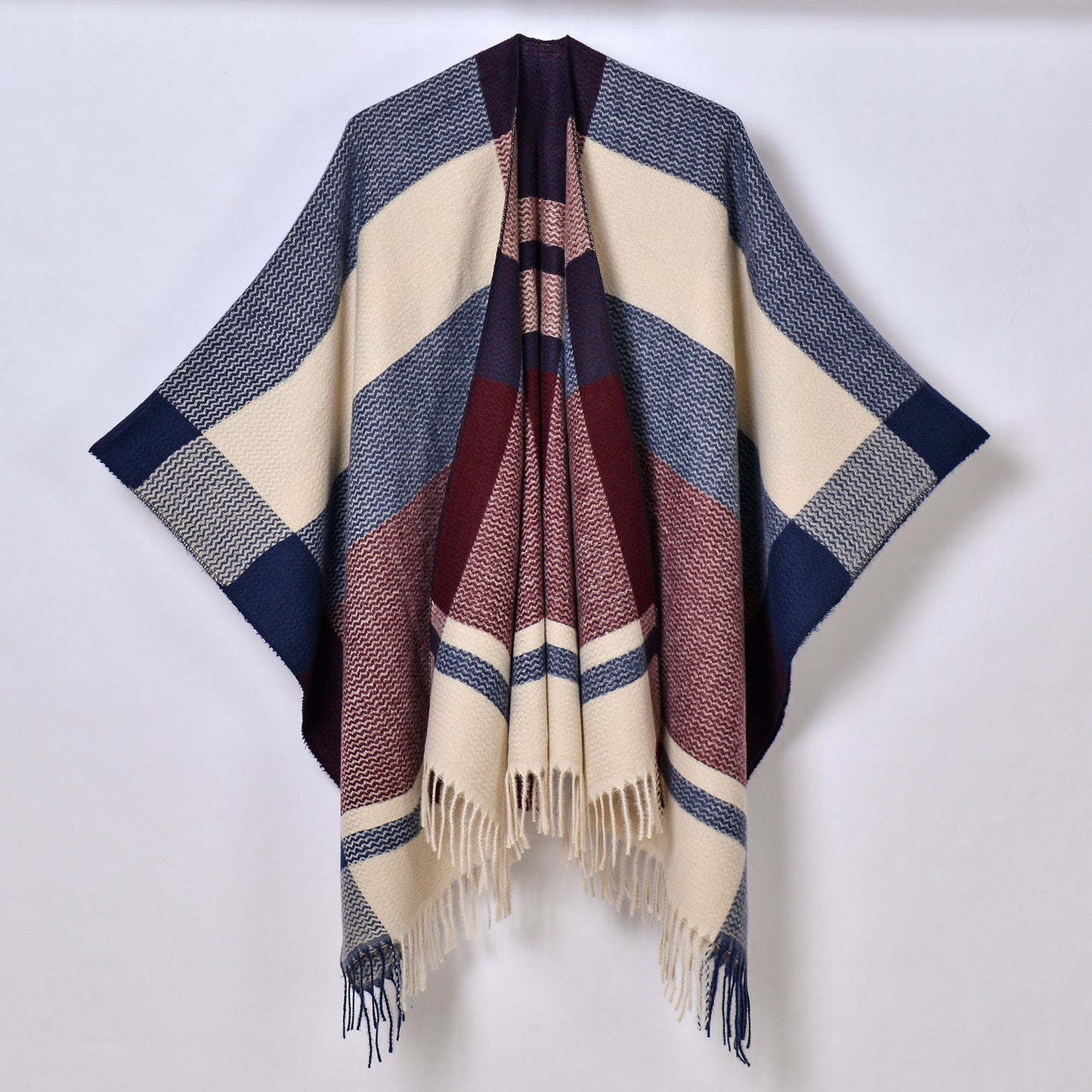 Tassel Split Shawl Simple Plaid Jacquard Scarf